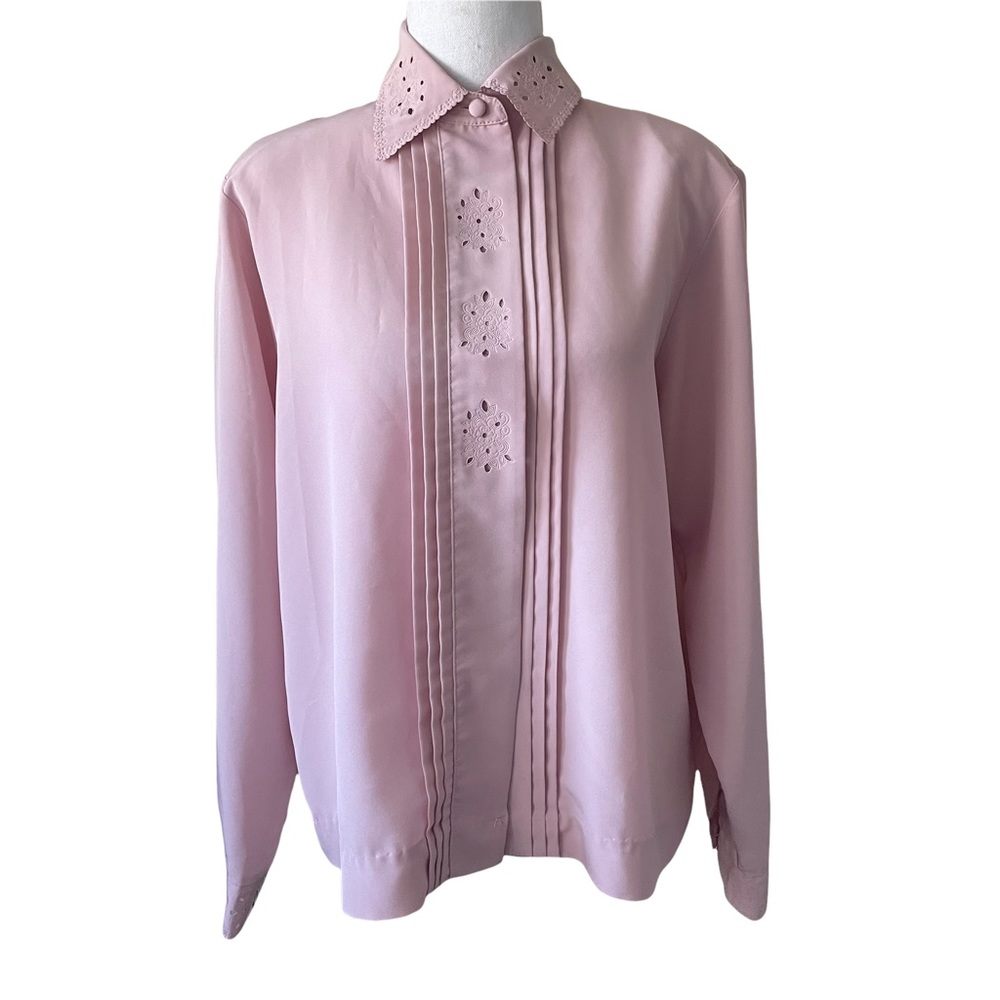 Yves St Clair VTG 90’s High Collar Blush Pink Floral Cut Out Romantic Blouse 12